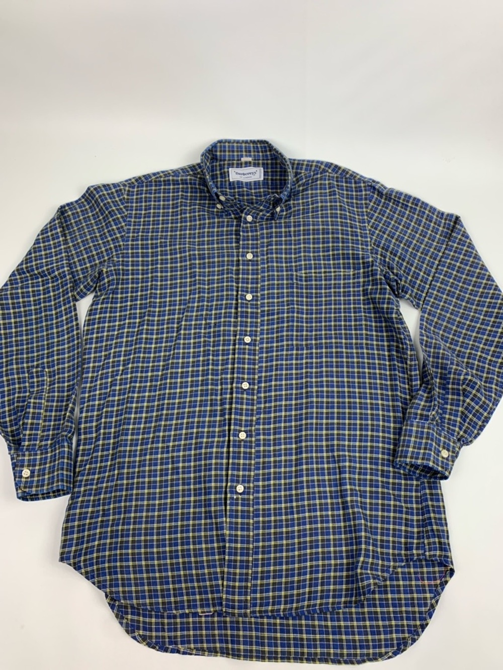 Vintage Burberrys of London Mens button-down shirt blue yellow plaid 39-15.5